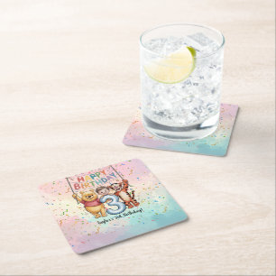 Winnie the Pooh   Happy Birthday Square Paper Coaster