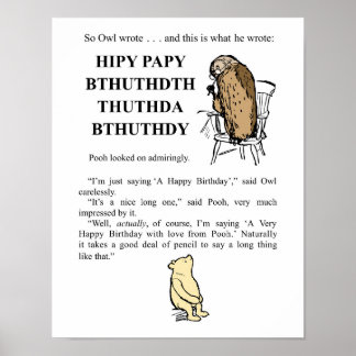 Winnie The Pooh- Owl Writes 'Happy Birthday' Poster