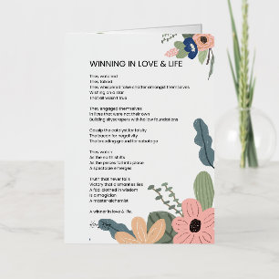 Winning in Love and Life Motivational Poem Poetry Foil Greeting Card