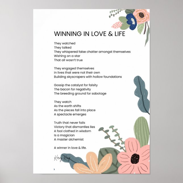 Winning in Love and Life Motivational Poem Poetry Poster (Front)