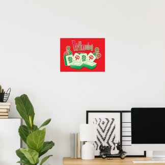 Winning Mahjong Lucky Tiles Green Floral Poster