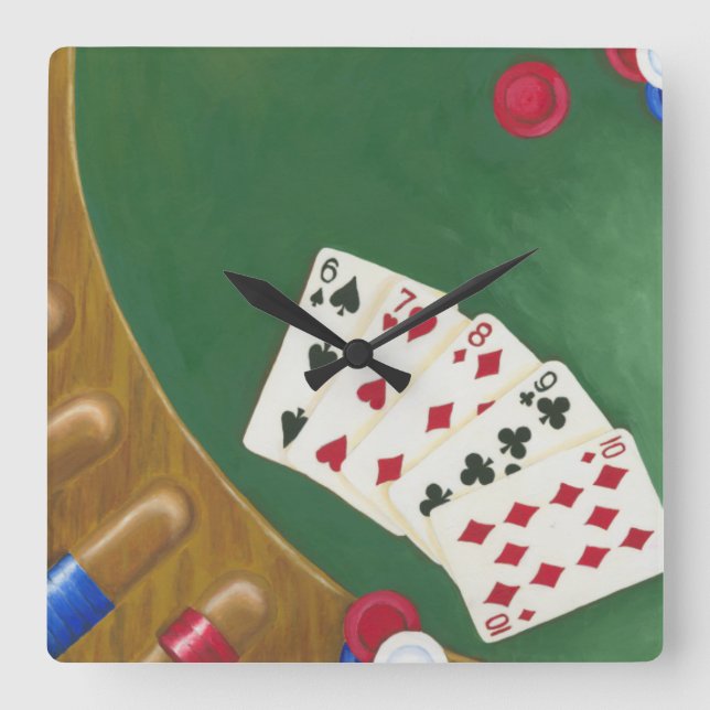Winning Poker Hand Six Through Ten Square Wall Clock (Front)
