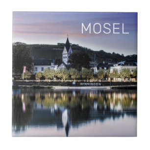Winningen Moselle Sunset Panorama Germany Vintage Tile
