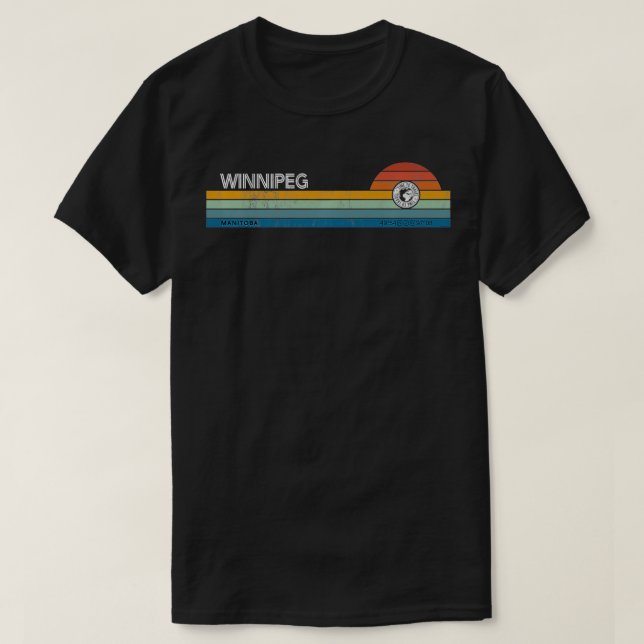 Winnipeg Manitoba Canada Retro Sunset Rainbow Synt T-Shirt (Design Front)