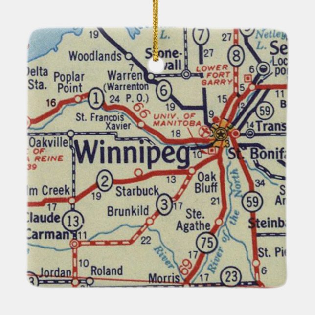 Winnipeg MB Vintage Map Ceramic Ornament (Back)