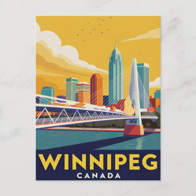 Winnipeg Skyline Canada Vintage Art Postcard (Front)
