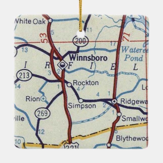 Winnsboro SC Vintage Map Ceramic Ornament (Back)