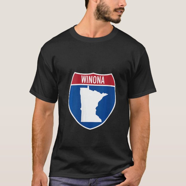 Winona Minnesota Map Highway Interstate Sign Souve T-Shirt (Front)