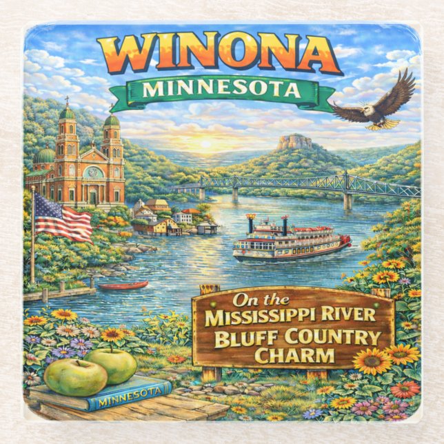 Winona, MN Minnesota Souvenir Gift Coaster (Front)