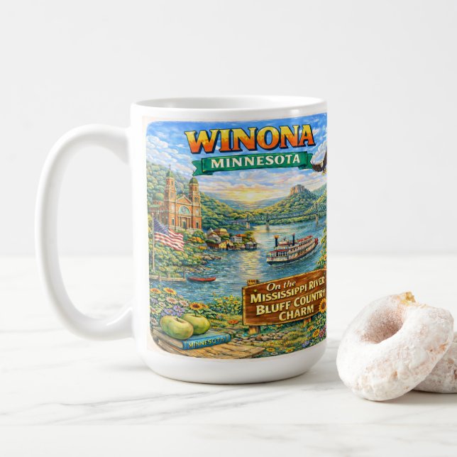 Winona, MN Minnesota Souvenir Gift Mug (With Donut)