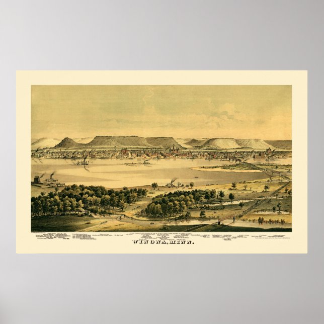Winona, MN Panoramic Map - 1867 Poster (Front)