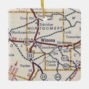 Winona MS Vintage Map Ceramic Ornament