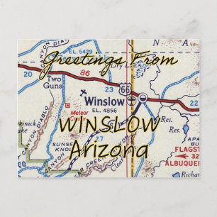 Winslow AZ Vintage Map Postcard