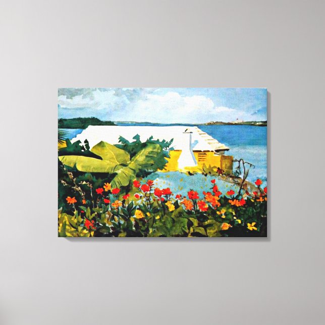 Winslow Homer art: Flower Garden and Bungalow Canvas Print (Front)