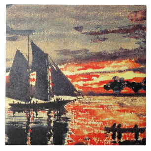 Winslow Homer artwork, Sunset Fires, Tile