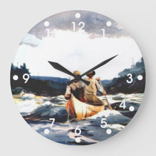 Winslow Homer: Canoe in the Rapids Large Clock