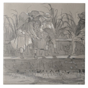 Winslow Homer - Children Sitting on a Fence Tile