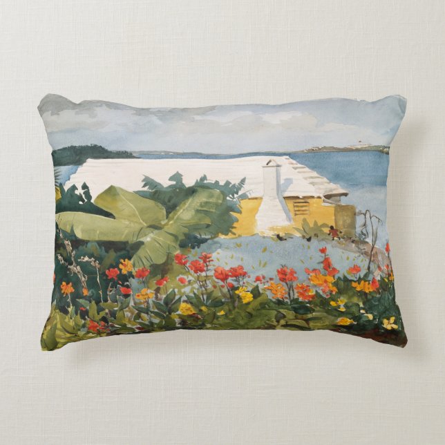 Winslow Homer Flower Garden and Bungalow Bermuda Decorative Cushion (Front)
