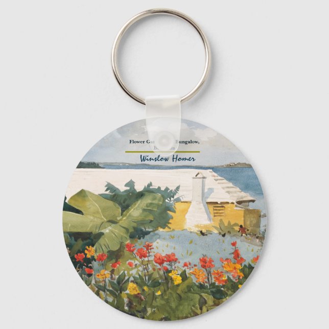 Winslow Homer Flower Garden and Bungalow Bermuda   Key Ring (Front)