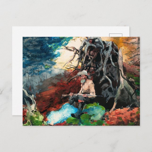 Winslow Homer painting, Campfire, Adirondacks, Postcard (Front/Back)