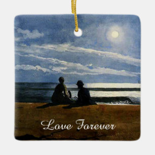 Winslow Homer watercolor, Moonlight, Love Forever, Ceramic Ornament