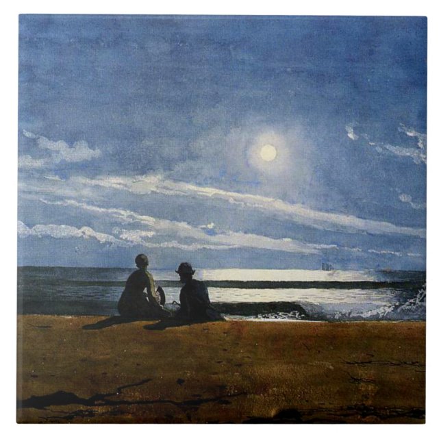 Winslow Homer watercolor, Moonlight  Tile (Front)