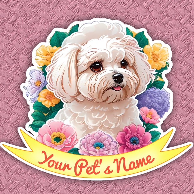 Winsome Bichon Frisé, yellow, pink & purple flower (Creator Uploaded)