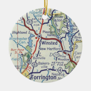 Winsted CT Vintage Map Ceramic Tree Decoration