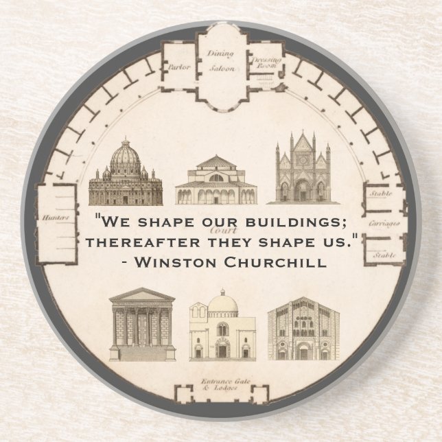 Winston Churchill Architecture John Plaw Vintage Coaster (Front)