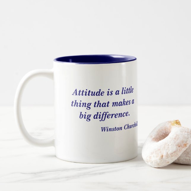 Winston Churchill Attitude Quote Two-Tone Coffee Mug (With Donut)