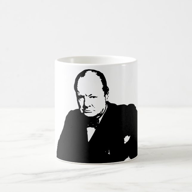 Winston Churchill -- Black and White Coffee Mug (Center)