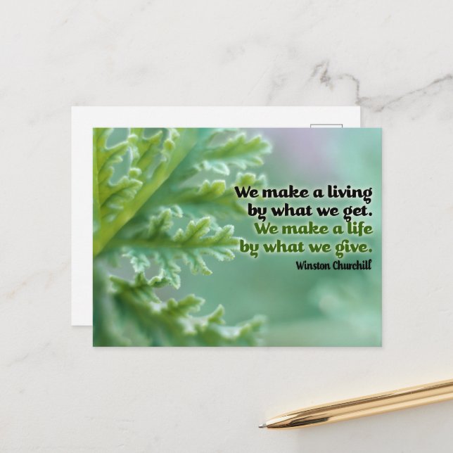 Winston Churchill Inspirational Quote "A life" Postcard (Front/Back In Situ)