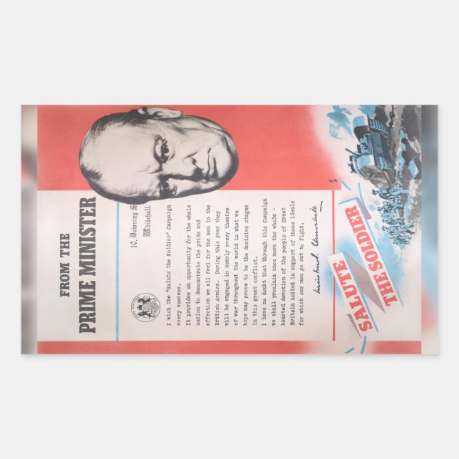 Winston Churchill, Reprint of British WW2 poster Rectangular Sticker (Front)