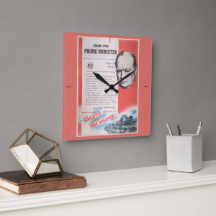 Winston Churchill, wartime reprinted poster. Square Wall Clock