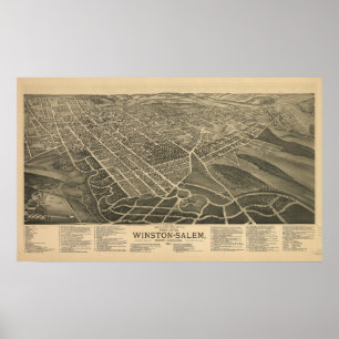 Winston-Salem N. Carolina Antique Panoramic Map Poster