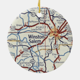 Winston-Salem NC Vintage Map Ceramic Tree Decoration