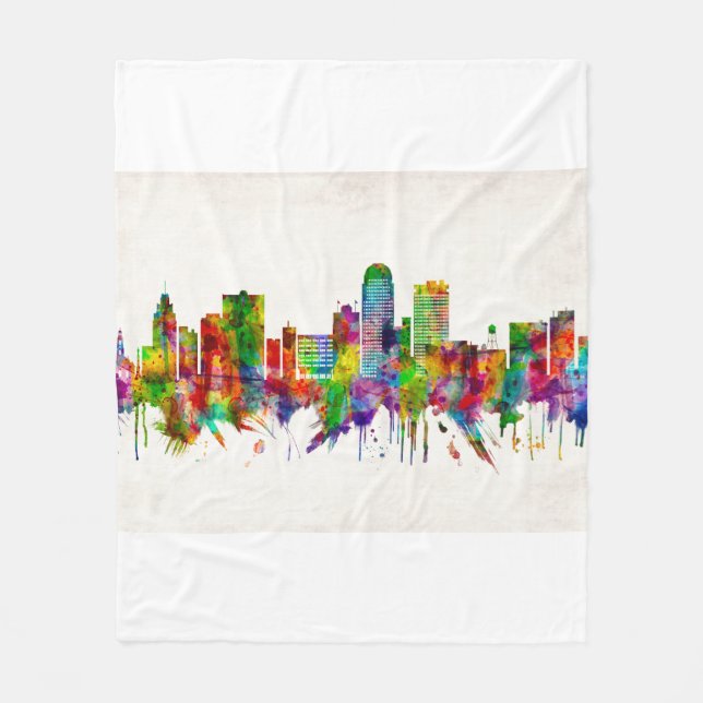 Winston-Salem North Carolina Skyline Fleece Blanket (Front)