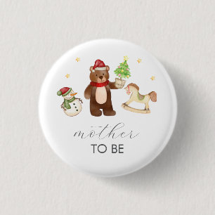 Winte Teddy Bear Snowman Mother To Be Baby Shower 3 Cm Round Badge