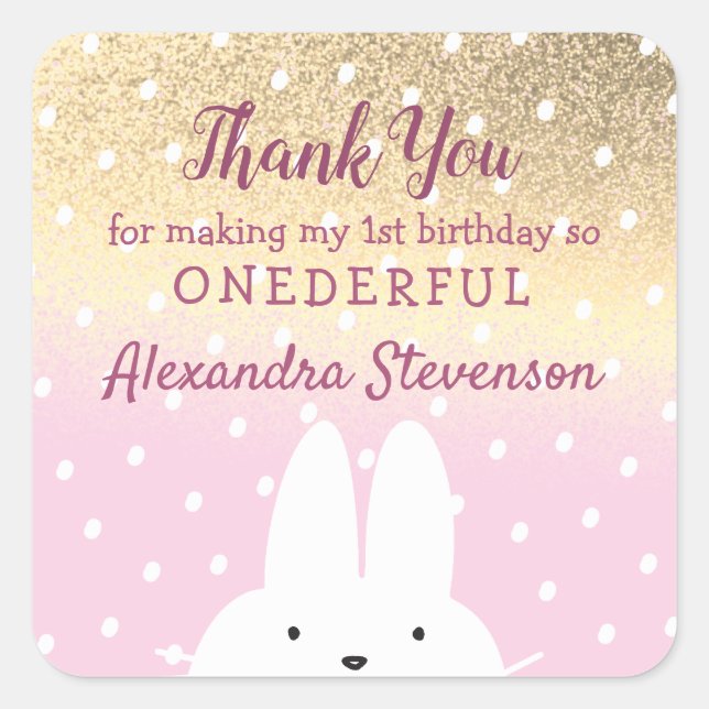 Winter 1st Birthday  Bunny Thank You Square Sticker (Front)