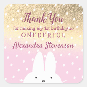 Winter 1st Birthday  Bunny Thank You Square Sticker