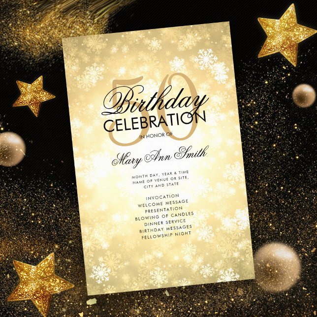 Winter 50th Birthday Program Gold Wonderland Menu (Creator Uploaded)
