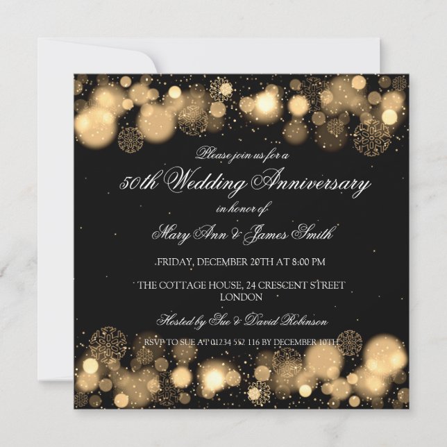 Winter 50th Wedding Anniversary Gold Invitation (Front)