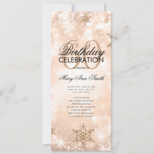 Winter 60th Birthday Program Rose Gold Menu Invitation
