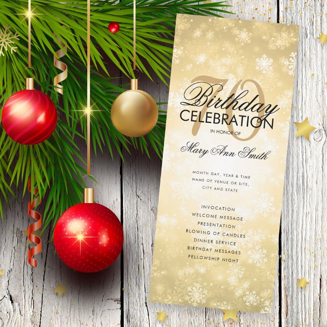 Winter 70th Birthday Program Gold Wonderland Menu Invitation (Creator Uploaded)
