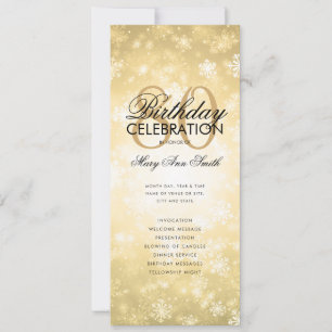Winter 80th Birthday Program Gold Wonderland Menu Invitation