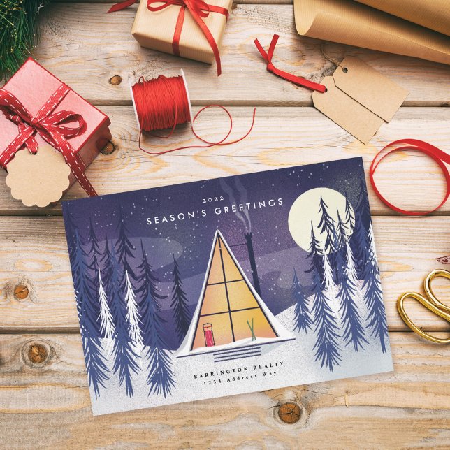 Winter A Frame Ski Chalet Illustrated Holiday Card (Creator Uploaded)