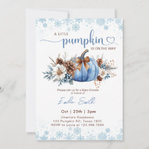 Winter a Little Pumpkin  floral Blue Baby Shower  Invitation