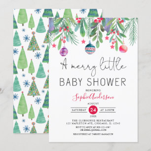 Winter A Merry Little Christmas Baby Shower Invitation