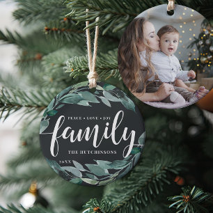 Winter Abundance Peace Love Joy Family Ceramic Tree Decoration