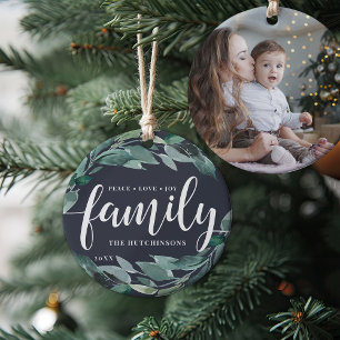 Winter Abundance Peace Love Joy Family Ceramic Tree Decoration